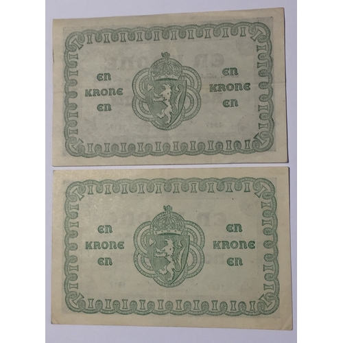 123 - 2 X WW1 Era Noway  Norges Bank 1917 En 