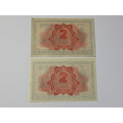 126 - 2 X WW2 Era Norway Norges Bank 1940 And 1944 Two  Kroner Notes Both Uncirculated.