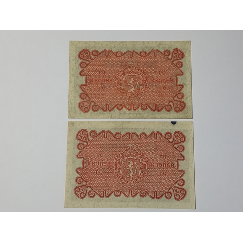 127 - 2 X Norway Norges Bank 1918 And 1922 Two Kroner Notes , Both Uncirculated.