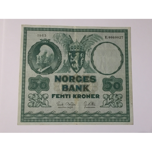 136 - Norway Norges Bank 50 Kroner Note 1963 Exf.