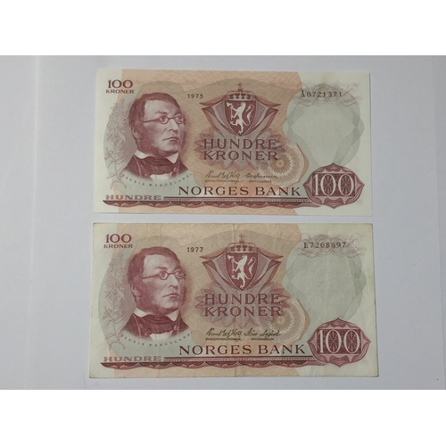 144 - Norway Norges Bank 100 Kroner Notes 1975 UNC And 1977 EXF (2)