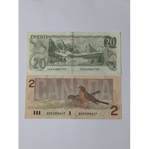 162 - Bank Of Canada 1979 Uncirculated 20 Dollar Note Along With A 2 Dollar 1986 Note EXF, (2)