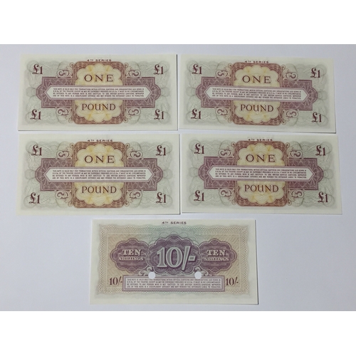 195 - 5 X British Armed Forces 4th Series  Special Voucher Notes 1962  All Uncirculated , One Cancelled (5... 