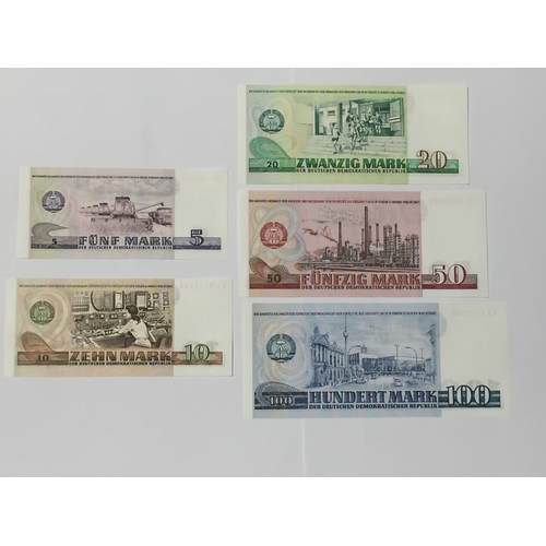 216 - East German Staatsbank Der DDR 1971 - 1975 Issue Banknotes. Complete Set To Include 5 , 10 , 20 ,50 ... 