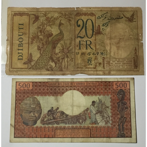 228 - French Somaliland Early Djibouti 20 Franc Note 1932 VF Along With A Republique Gabonaise 500 Franc N... 