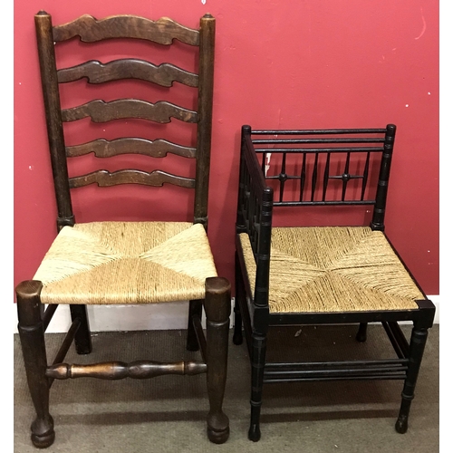 4 - Rush Seated  Ladder Back Chair Along With A Rush Seated Corner Chair.