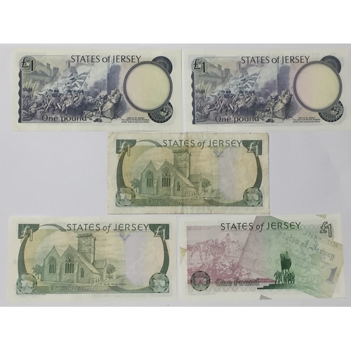 246 - 5 Various  State Of Jersey One Pound Notes To Include The 50th Anniversary Of Liberation Note Uncirc... 