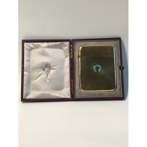 101 - Gold Coloured  Card Holder Case  With Horse Shoe On The Front In Case