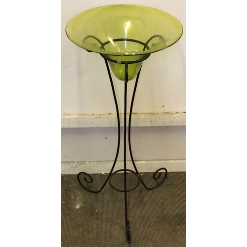 458 - Iron Scroll Stand With Glass Insert Planter  Measures 47cm Wide