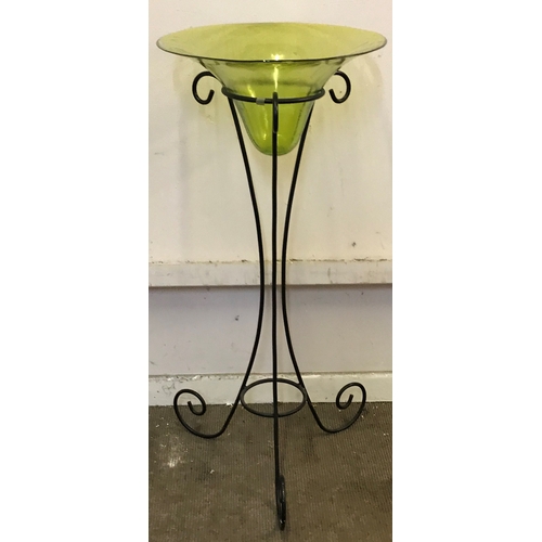 458 - Iron Scroll Stand With Glass Insert Planter  Measures 47cm Wide