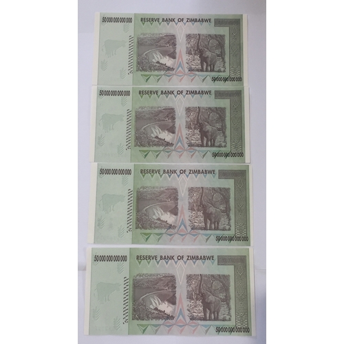 252 - Reserve Bank Of Zimbabwe 4 x 50 Trillion Dollar Notes All In Uncirculated Condition All AA Serial Nu... 