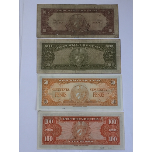 267 - Banco Nacional De Cuba Banknotes To Include 10 , 20 , 50 , 100 Pesos  1949 To 1959 VG - UNC (4)