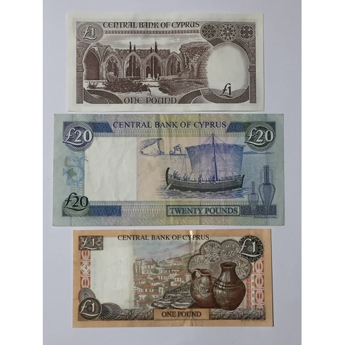 273 - Central Bank Of Cyprus Notes, To Include 2 X 1 Pound And 1 x 20 Pound Notes  1980's 1990's EXF  - UN... 