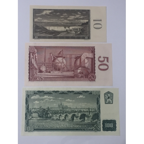 277 - Czechoslovakia 1960 's Emergency Set.  To Include 10 , 50 , 100 Korun Notes In Uncirculated Conditio... 