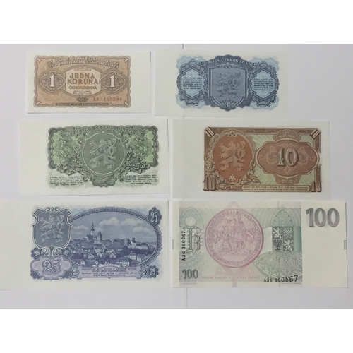 278 - czechoslovakia 50 Year Note Set + To Include 1 , 3 , 5 , 10 25 , Korun Notes All 1953  Along With A ... 