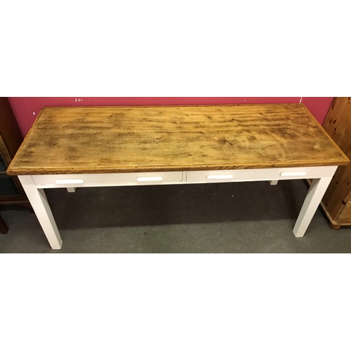 33 - Lightwood Table With Painted Legs  & 4 Drawers 183x67cm