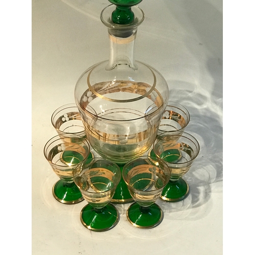 168 - Vintage Glass  Decanter And Matching Glasses