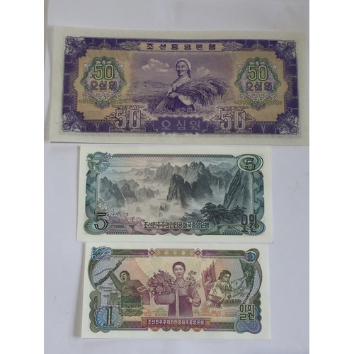 296 - North Korea Central Bank 1st Issue 50 Won Note 1959 In Uncirculated Condition Along With 2 Uncircula... 