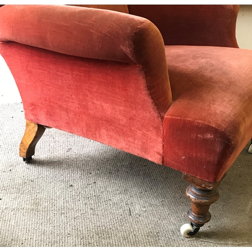 74 - Upholstered Chair On Wheels Measures Approximately 71x90cm