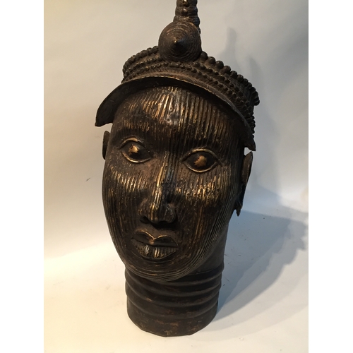 319 - Huge Tribal Art Benin Bronze Queen  Head Measures 34x78cm