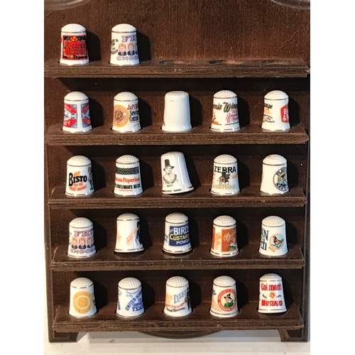 238 - Vintage Thimbles On Wooden Rack