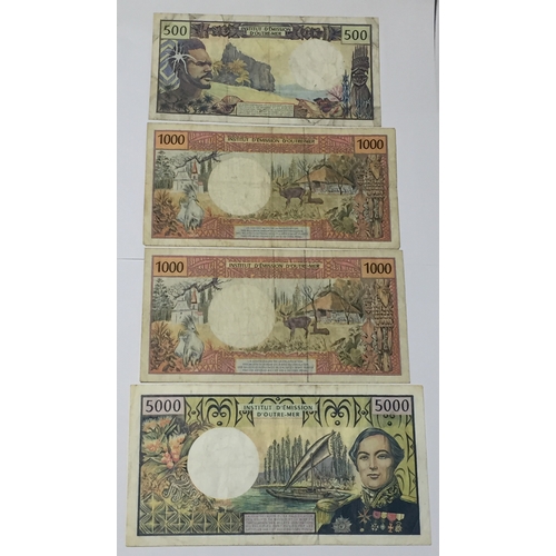 326 - Banknotes Of Tahiti To Include 500 , 2 X 1000 & 5000 Franc Notes All 1969 VF - EXF (4)