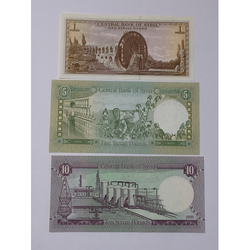 325 - Central Bank Of Syria Trio To Include 1 , 5 , & 10 Syrian Pounds 1980,s & 90,s  All In Uncirculated ... 