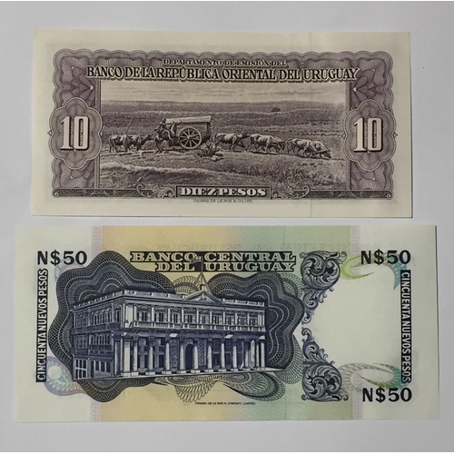 335 - Uruguay Bank Notes. 1939 10 Pesos Note In Uncirculated Condition Along With A 50 Pesos Note UNC (2)