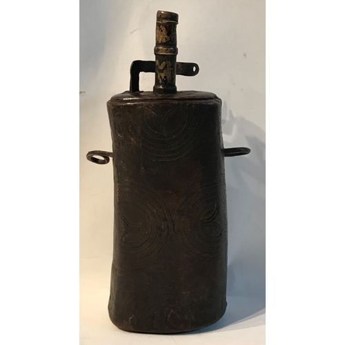 256 - 19th Century Wood And  Brass Spout  Shot Flask