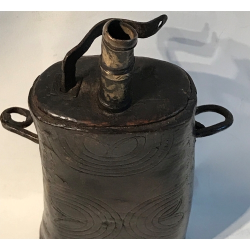 256 - 19th Century Wood And  Brass Spout  Shot Flask