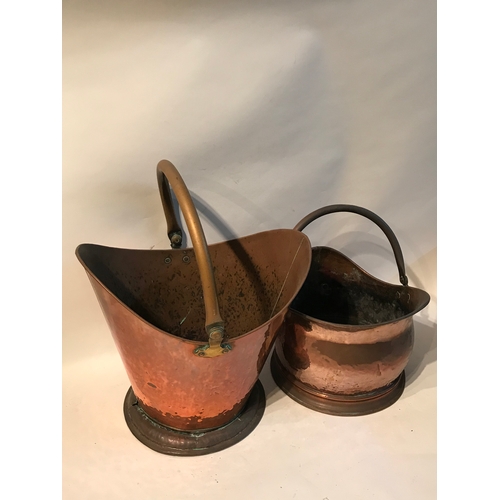 97 - 2 Vintage Copper Coal Skuttles