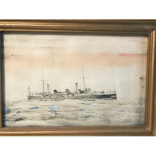 354 - Guilt Framed Watercolour By  H.G.G. ASHTON H.M.S HALCYON Military Interest 38 x 28 cms