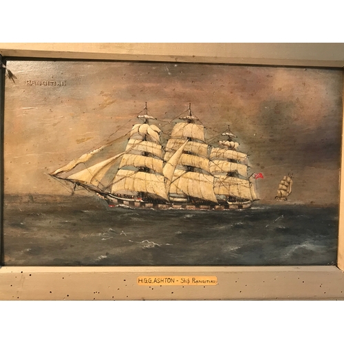 356 - Framed H.G.G. ASHTON Oil On Board  Of A Tall ship  Rangitiki. 52x36