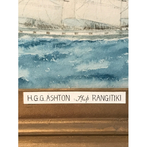 357 - Guilt Framed Watercolour By H.G.G. ASHTON - SAIL Ship Rangitiki 39X34