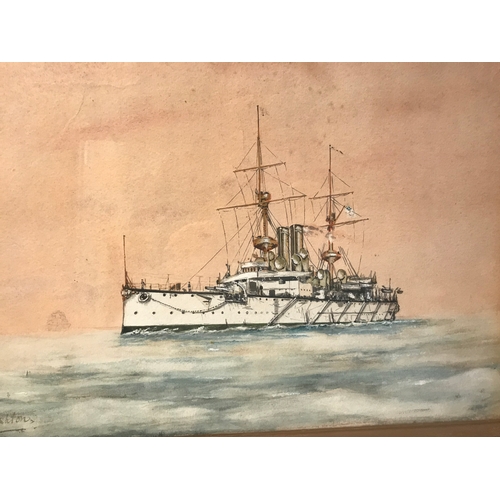 359 - Framed Watercolour  Of H.M.S Centurian  By H.G.G. ASHTON 49x39 cms