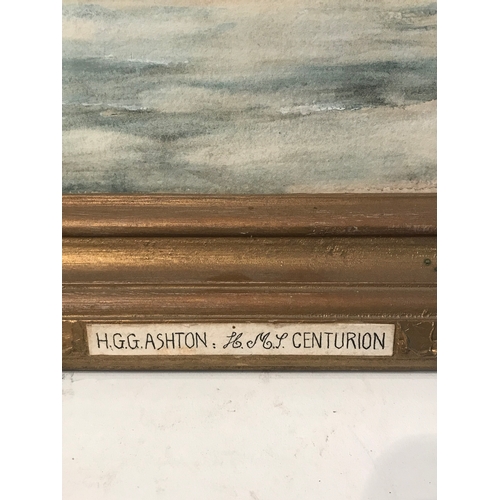 359 - Framed Watercolour  Of H.M.S Centurian  By H.G.G. ASHTON 49x39 cms