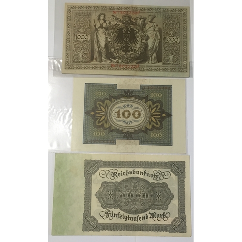 210 - 3 X Uncirculated Reichsbanknoten Notes , 100 Marks 1920 , 1000 Marks 1910 And A 50000 Mark Note 1922... 