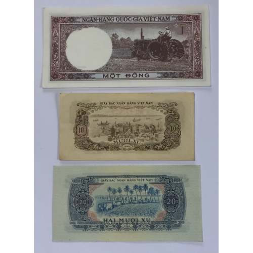 342 - National Bank Of Vietnam South 1960's  Banknotes To Include 1 , 10 , 20 Dong All UNC.