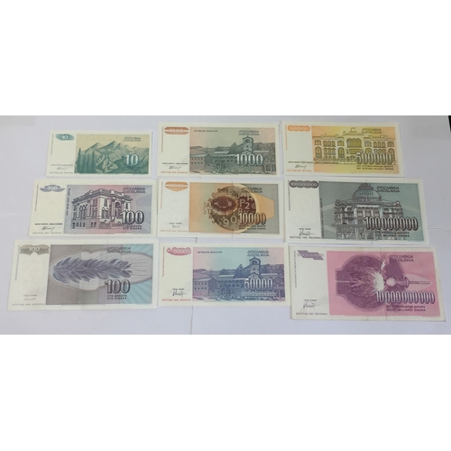 351 - National Bank Of Yugoslavia Dinara From The 1990's To Include High Inflation  10 Billion Dinara Note... 