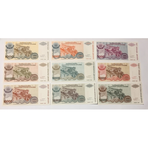 371 - Croatia National Bank Of The Serbian Republic Banknotes 1993 /94 . Various Dinara To Include High De... 