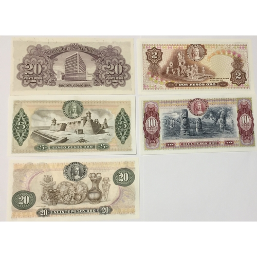 376 - A Small Group Of Columbian Pesos Banknotes. All Uncirculated From The 60's 70's 80's To Include 2 , ... 