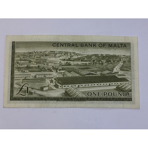 382 - Central Bank Of Malta 1967 Queen Elizabeth One Pound Note A7 In Uncirculated Condition.