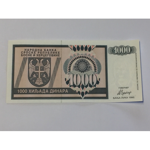 391 - National Bank Of Serbian Republic Bosnia And Herzegovina 1992 1000 Hiljada Dinara Banknote Uncircula... 