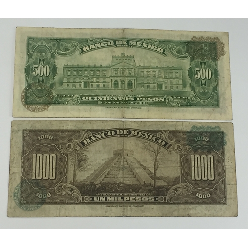 403 - Banco De Mexico . High Value  Pair 1973/4.  500 & 1000 Peso Notes EXF (2)