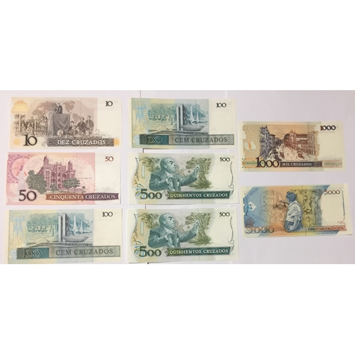 412 - Brazil Regular Issue 1980 's Banknotes To Include 10 , 50 , 2 x 100 , 2 x 500 , 1000 , 5000 Cruzados... 