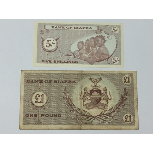 418 - Bank Of Biafra 1960's Banknotes To Include 5 Shillings UNC Along With A 1 Pound Note EXF (2)