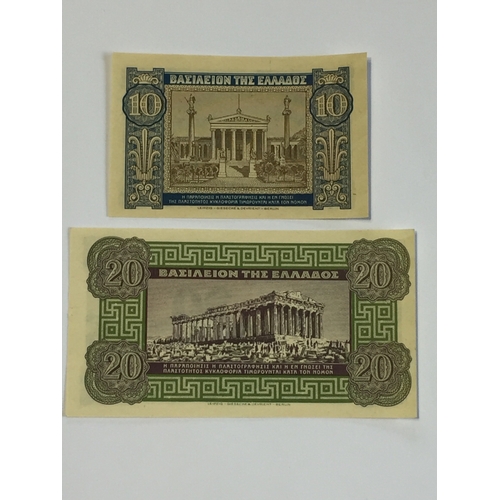 434 - Kingdom Of Greece Regular Issue Notes 10 & 20 Drachma 1940 Uncirculated .