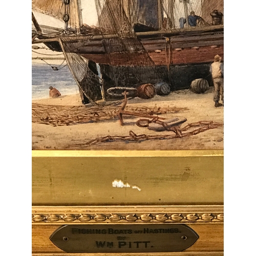 371 - William Pitt Watercolour  Entitled  'Fishing Boats Off Hastings By WM PITT' Measures 111x81cm