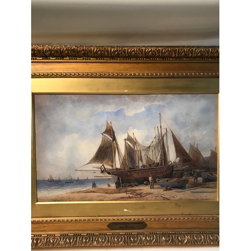 371 - William Pitt Watercolour  Entitled  'Fishing Boats Off Hastings By WM PITT' Measures 111x81cm