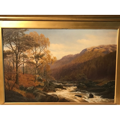 372 - Guilt Framed Oil On Canvas Of River  Signed  H Cheadle /97 Measures 106x81cm